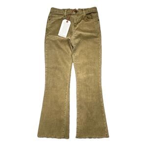 Current/Elliott The Kick Jean Corduroy Pants 24 (25x25.5) Green Khaki Fray Women